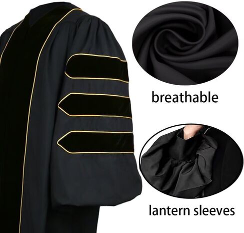 goprety Deluxe Doctoral Graduation Gown Hood Tam 8 Sided Package with Gold Piping Unisex in Saudi Arabia
