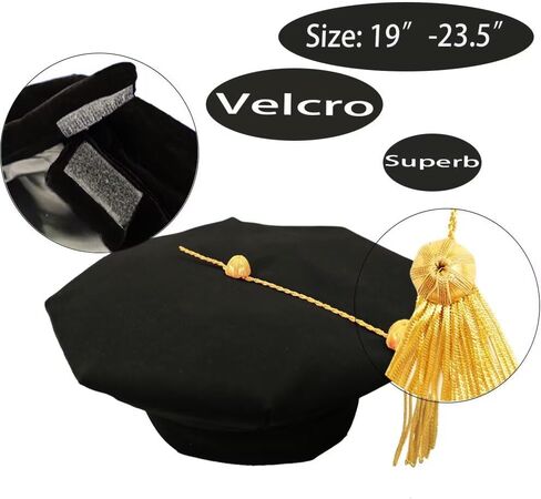 goprety Deluxe Doctoral Graduation Gown Hood Tam 8 Sided Package with Gold Piping Unisex in Saudi Arabia