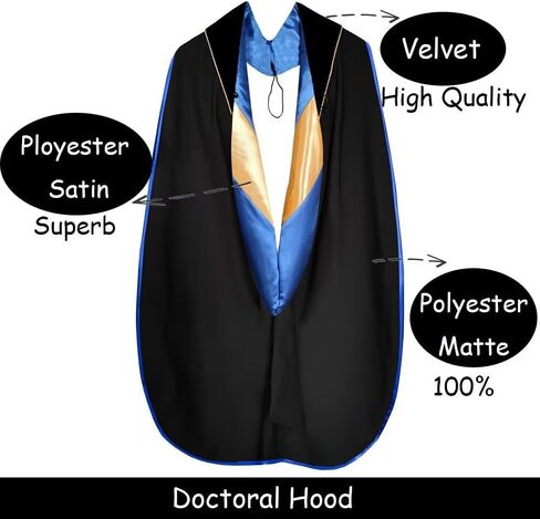 goprety Deluxe Doctoral Graduation Gown Hood Tam 8 Sided Package with Gold Piping Unisex in Saudi Arabia
