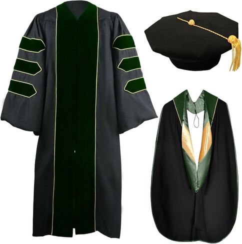 goprety Deluxe Doctoral Graduation Gown Hood Tam 8 Sided Package with Gold Piping Unisex in Saudi Arabia