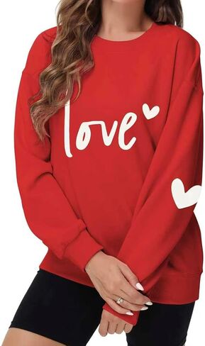 Valentine Day Sweatshirt for Women Love Heart Printed Graphic Pullover Sweatshirt Cute Long Sleeve Crew Neck Casual Tops in Saudi Arabia