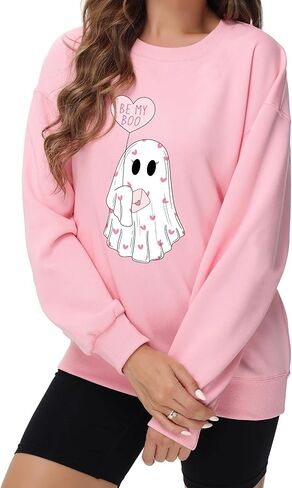 Valentine Day Sweatshirt for Women Love Heart Printed Graphic Pullover Sweatshirt Cute Long Sleeve Crew Neck Casual Tops in Saudi Arabia
