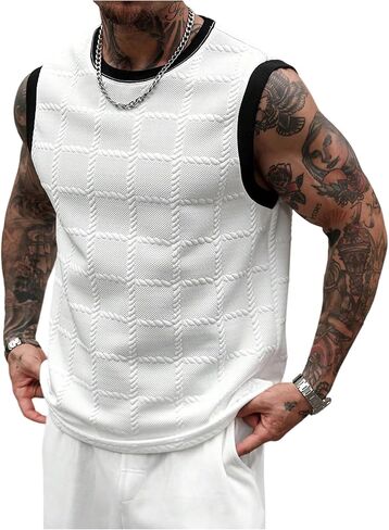 Milumia Men Textured Ribbed Knit Tank Shirt Contrast Binding Crewneck Sleeveless Tops in Saudi Arabia