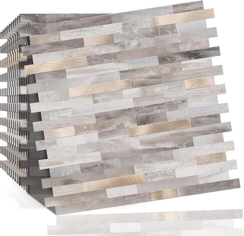 10 Sheets Peel and Stick Backsplash Tile, Stick on Backsplash for Kitchen and Bathroom, Dark Sandstone Look PVC Mixed Metal Gold Self Adhesive Wall Tiles in Saudi Arabia
