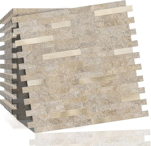 10 Sheets Peel and Stick Backsplash Tile, Stick on Backsplash for Kitchen and Bathroom, Dark Sandstone Look PVC Mixed Metal Gold Self Adhesive Wall Tiles in Saudi Arabia