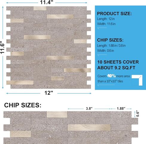 10 Sheets Peel and Stick Backsplash Tile, Stick on Backsplash for Kitchen and Bathroom, Dark Sandstone Look PVC Mixed Metal Gold Self Adhesive Wall Tiles in Saudi Arabia