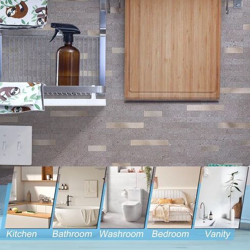 10 Sheets Peel and Stick Backsplash Tile, Stick on Backsplash for Kitchen and Bathroom, Dark Sandstone Look PVC Mixed Metal Gold Self Adhesive Wall Tiles in Saudi Arabia