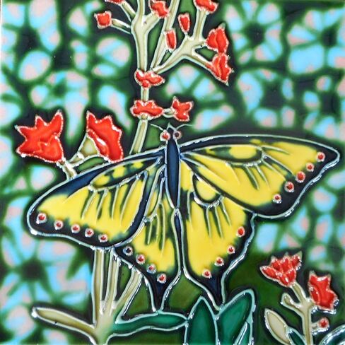 Butterfly hand painted ceramic art tile 6x6 inches in Saudi Arabia