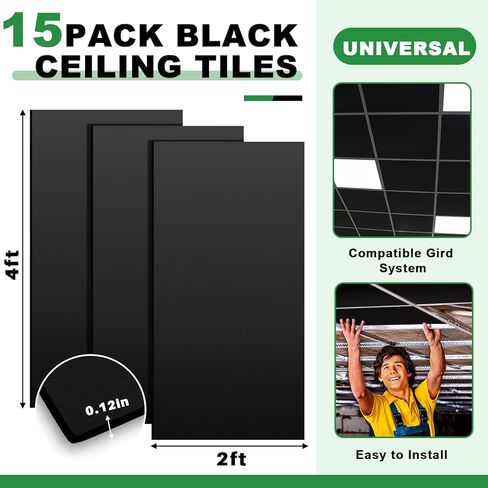 15 Pcs 2 x 4 ft Black Drop Ceiling Tile Waterproof PVC Smooth Ceiling Panels Easy Installation Washable Reusable and Fire Rated No Sag or Breakage in Saudi Arabia