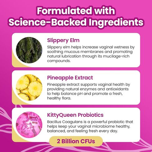 KITTYQUEEN سليبري كيتي صمغ بروبيوتيك ورطوبة أنثوية، نكهة الأناناس، صمغ بروبيوتيك للسيدات للصحة المهبلية، توازن درجة الحموضة، التحكم في الرائحة، دعم النباتات وتعزيز الرطوبة، 60 قطعة in Kuwait