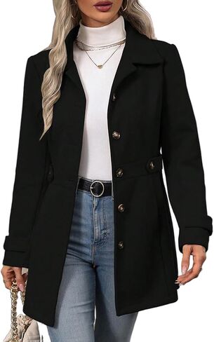 Womens Long Wool Coat Business Casual Blazer Jackets Fall Winter Peacoat Cardigan Outwear in Saudi Arabia