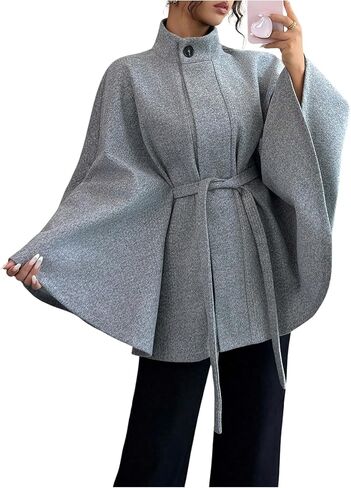GORGLITTER Women's Dolman Sleeve Cape Coat Jackets Poncho Oversized Belted Cloak Trendy Elegant Work Dressy Outerwear in Saudi Arabia