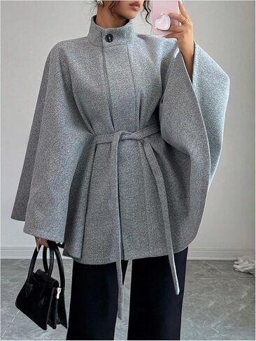 GORGLITTER Women's Dolman Sleeve Cape Coat Jackets Poncho Oversized Belted Cloak Trendy Elegant Work Dressy Outerwear in Saudi Arabia