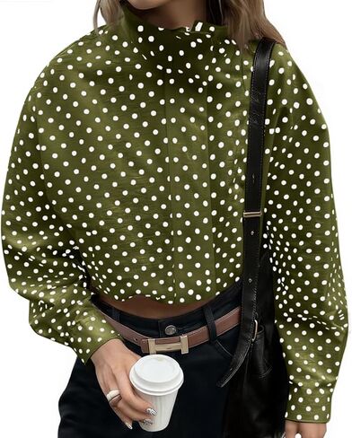 Tankaneo Womens Zip Up Cropped Jackets Polka Dot Oversized Jackets Spring Lightweight Trendy Casual Coats in Saudi Arabia