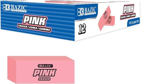 BAZIC Pink Eraser, Latex Free Bevel Erasers, Large Size Block Erasers for Art Drawing School Office Kids Teachers (4/Pack), 1-Pack in Kuwait