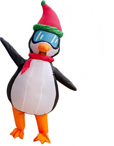 Inflatable Jumbo 7.5ft Penguin Costume for Adults and Teens Full-Body Ski-Goggle-Wearing Penguin Blow-up Outfit with Hat Thanksgiving Christmas Suit 5.3-6.5ft in Saudi Arabia