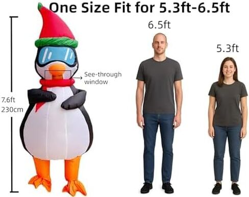 Inflatable Jumbo 7.5ft Penguin Costume for Adults and Teens Full-Body Ski-Goggle-Wearing Penguin Blow-up Outfit with Hat Thanksgiving Christmas Suit 5.3-6.5ft in Saudi Arabia