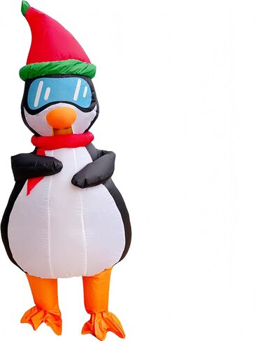 Inflatable Jumbo 7.5ft Penguin Costume for Adults and Teens Full-Body Ski-Goggle-Wearing Penguin Blow-up Outfit with Hat Thanksgiving Christmas Suit 5.3-6.5ft in Saudi Arabia