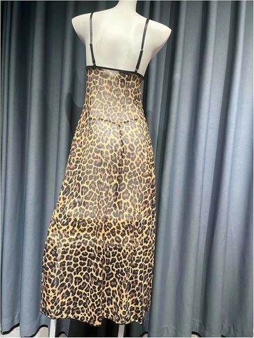 SHENHE Women's Leopard Print Front Closure Ruffle Hem Sheer Nightgown and G-String Thong Babydoll Lingerie Set in Saudi Arabia