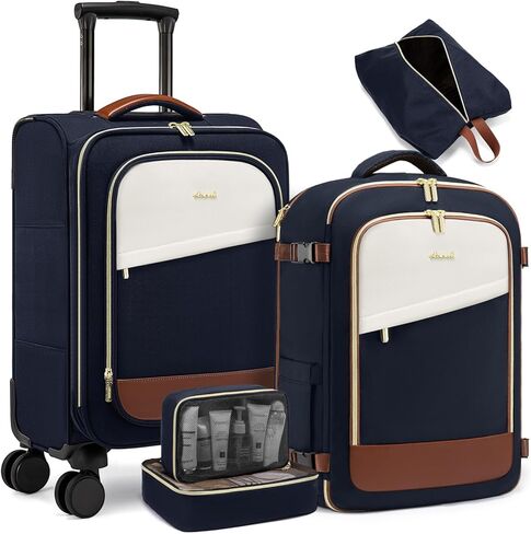 LOVEVOOK 4 Pcs Carry On Luggage 22x14x9 Airline Approved, 20 Inch Carry On Suitcases with Wheels, Softside Rolling Suitcase for Women Men, with TSA Lock Weekender Travel Luggage in Kuwait