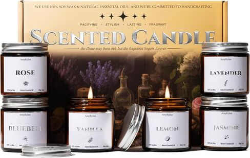 مجموعة هدايا من 6 شموع معطرة بشمع الصويا غير السامة، 21 أونصة 120 ساعة وقت حرق طويل، شموع برطمان كهرمان، هدية للنساء فريدة من نوعها، هدايا عيد الميلاد للعناية الذاتية بالاسترخاء والعلاج العطري في السبا in Kuwait