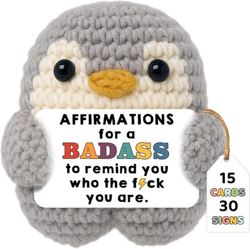 Crimmy Birthday Gifts for Women Best Friend Coworkers, Funny Crochet Penguin with Badass Affirmation Cards, Unique Inspirational & Motivational Positive Crochet Animals Gift in Saudi Arabia