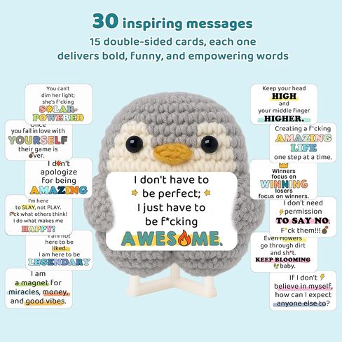 Crimmy Birthday Gifts for Women Best Friend Coworkers, Funny Crochet Penguin with Badass Affirmation Cards, Unique Inspirational & Motivational Positive Crochet Animals Gift in Saudi Arabia