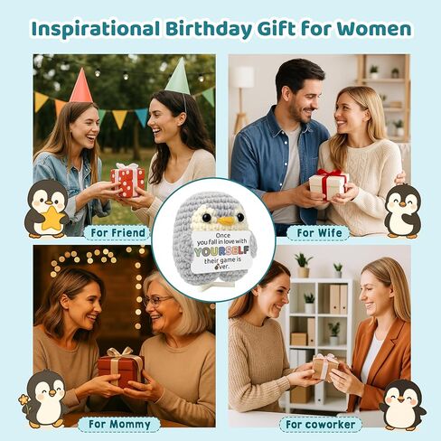 Crimmy Birthday Gifts for Women Best Friend Coworkers, Funny Crochet Penguin with Badass Affirmation Cards, Unique Inspirational & Motivational Positive Crochet Animals Gift in Saudi Arabia