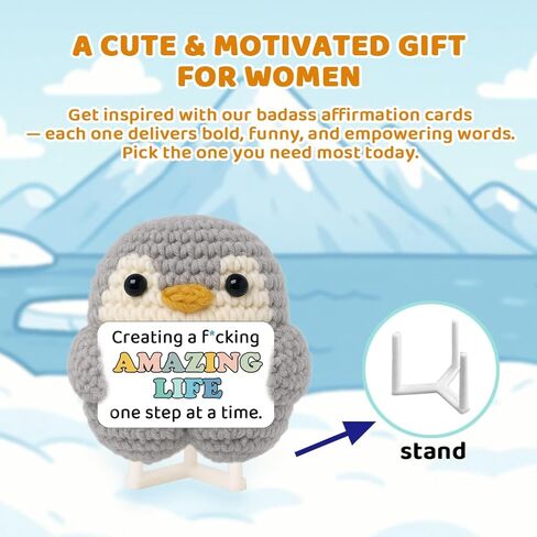 Crimmy Birthday Gifts for Women Best Friend Coworkers, Funny Crochet Penguin with Badass Affirmation Cards, Unique Inspirational & Motivational Positive Crochet Animals Gift in Saudi Arabia