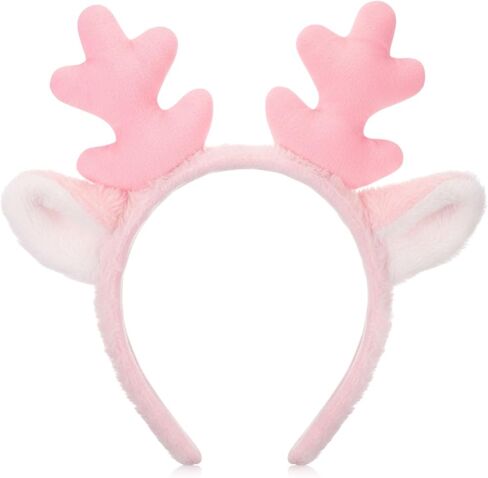 Zeyune Pink Reindeer Antlers Pink Christmas Headbands for Women Fluffy Reindeer Ears Party Cosplay Costume Accessories in Saudi Arabia