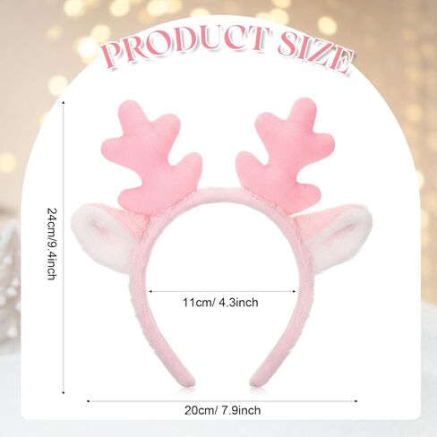 Zeyune Pink Reindeer Antlers Pink Christmas Headbands for Women Fluffy Reindeer Ears Party Cosplay Costume Accessories in Saudi Arabia