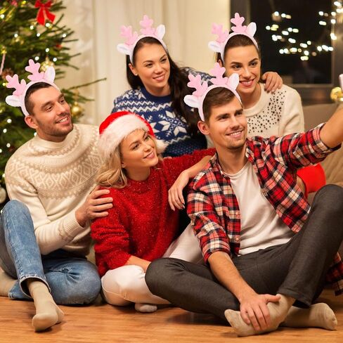 Zeyune Pink Reindeer Antlers Pink Christmas Headbands for Women Fluffy Reindeer Ears Party Cosplay Costume Accessories in Saudi Arabia