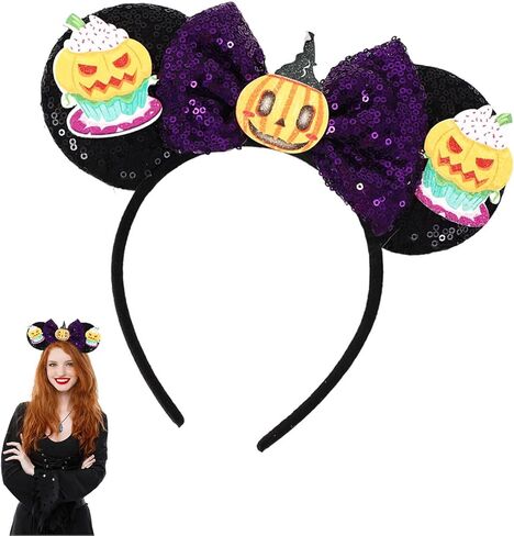 YouNuo Mouse Ears Headband, Halloween Costume Headbands for Women Men, Sequin Bow Hair Accessories for Girls Ghost Headwear in Saudi Arabia