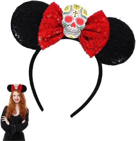 YouNuo Mouse Ears Headband, Halloween Costume Headbands for Women Men, Sequin Bow Hair Accessories for Girls Ghost Headwear in Saudi Arabia