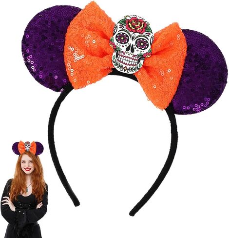 YouNuo Mouse Ears Headband, Halloween Costume Headbands for Women Men, Sequin Bow Hair Accessories for Girls Ghost Headwear in Saudi Arabia