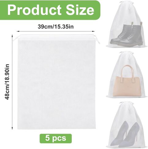 5 Pcs Dust Bags for Handbags, Drawstring Purse Dust Bags, Bag Organizer for Handbag Storage, Breathable Non-Woven Fabric Dust Cover for Purses Cloth Shoestravel Luggage (White 19 * 15 In) in Saudi Arabia