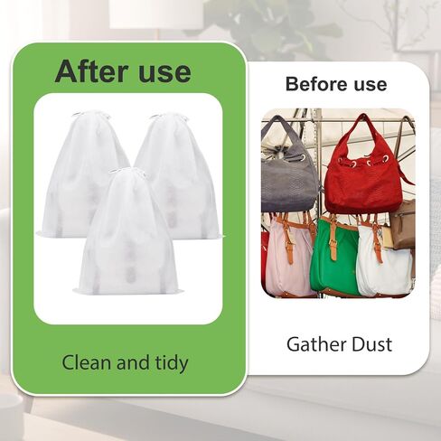 5 Pcs Dust Bags for Handbags, Drawstring Purse Dust Bags, Bag Organizer for Handbag Storage, Breathable Non-Woven Fabric Dust Cover for Purses Cloth Shoestravel Luggage (White 19 * 15 In) in Saudi Arabia
