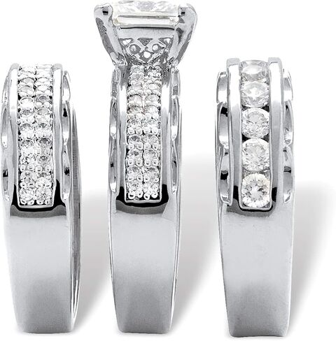 مجموعة خواتم الزفاف من PalmBeach Silvertone Princess Cut المكعبة من الزركونيا بمقاسات 6-10 in Saudi Arabia