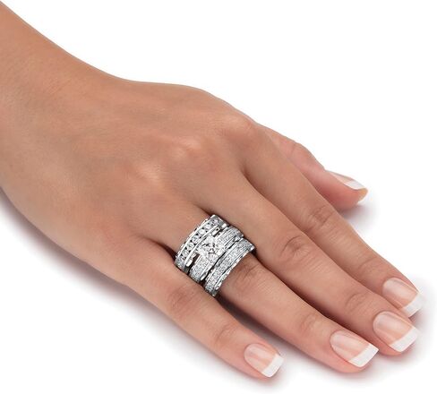 مجموعة خواتم الزفاف من PalmBeach Silvertone Princess Cut المكعبة من الزركونيا بمقاسات 6-10 in Saudi Arabia