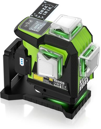 Huepar Laser Level 360 Self Leveling, High Accuracy 4 * 360 Green Laser Line Level with LCD Screen & Pulse Mode & Adjust Laser Brightness 4x360 Cross Line Laser -Magnetic Base, Hard Carry Case HX04CG in Saudi Arabia