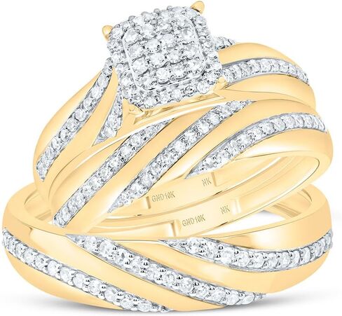 مجموعة ثلاثية من الذهب الأصفر عيار 10 قيراط عيار 1/2 قيراط من الألماس من His & Hers مع خاتم خطوبة متطابق وأحزمة زفاف in Saudi Arabia
