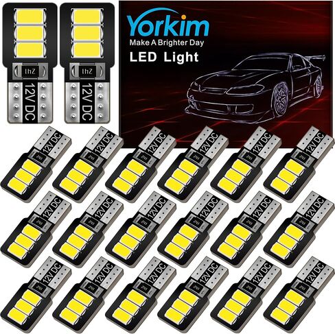 مصابيح Yorkim T10 LED 6500K Xeron White غير قطبية الجيل السادس، 194 LED داخلي لخريطة قبة السيارة ولوحة ترخيص لوحة ترخيص أضواء صندوق السيارة 168 W5W 2825 مقبس، حزمة من 10 in Kuwait
