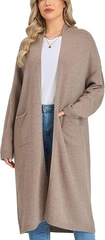 Women's Long Cardigan Sweaters - 100% Merino Wool Cozy Open Front Sweater for Women with Pockets Warm Knit Overcoat in Saudi Arabia