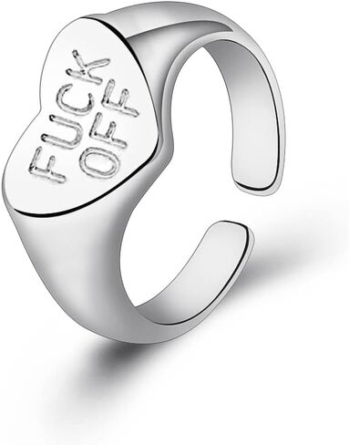 Caiyao Personalized FUCK OFF Words Heart Ring Inspirational Finger Tail Ring Knuckle Expandable Adjustable Hypoallergenic Stacking Cool Dainty Fashion BFF in Saudi Arabia
