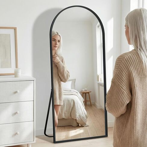 Topcomfy Full Length Mirror, 56"x18" Arched Standing Full Body Mirror - Hanging or Leaning Floor Mirror with Stand Aluminum Alloy Frame for Bedroom, Entryway, or Dressing Area, Gold in Saudi Arabia