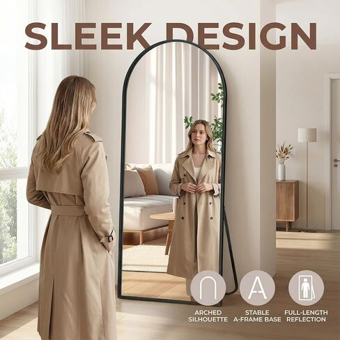 Topcomfy Full Length Mirror, 56"x18" Arched Standing Full Body Mirror - Hanging or Leaning Floor Mirror with Stand Aluminum Alloy Frame for Bedroom, Entryway, or Dressing Area, Gold in Saudi Arabia