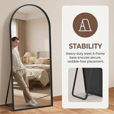 Topcomfy Full Length Mirror, 56"x18" Arched Standing Full Body Mirror - Hanging or Leaning Floor Mirror with Stand Aluminum Alloy Frame for Bedroom, Entryway, or Dressing Area, Gold in Saudi Arabia