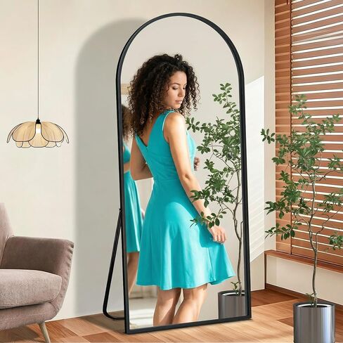 Topcomfy Full Length Mirror, 56"x18" Arched Standing Full Body Mirror - Hanging or Leaning Floor Mirror with Stand Aluminum Alloy Frame for Bedroom, Entryway, or Dressing Area, Gold in Saudi Arabia