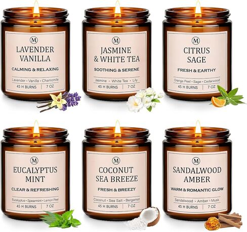 Scented Soy Candles Set for Women - 6 Pack 42oz 300Hour Candle for Home Scented, Lavender Vanilla Eucalyptus Sage Jasmine Sandalwood, Natural Soy Wax Aromatherapy Candles ﻿ in Kuwait