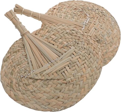 Zerodeko 2 Pcs Hand-crocheted Rattan Hand Fans Big Handmade Fan Handwoven Straw for Outdoor Indoor in Saudi Arabia